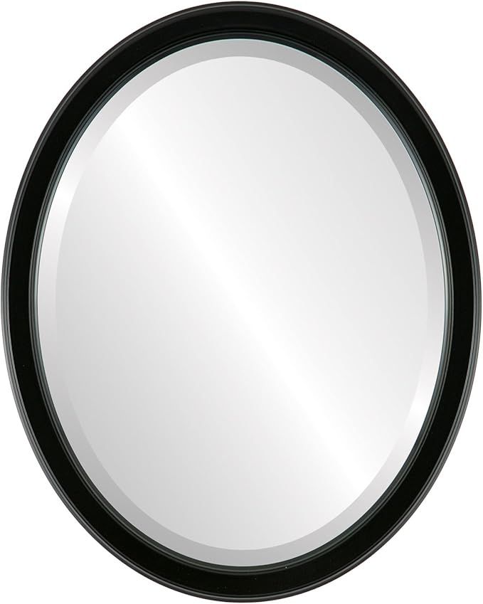 OVALCREST Oval Beveled Wall Mirror for Home Decor - Toronto Style - Gloss Black - 26" x 20"