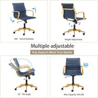 COROCC Office Desk Chair Modern Conference Room Task Chairs Leather Computer Swivel Excutive Ribbed Ergonomic Rolling Gold Desk Chair for Home Office