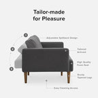 mopio Aaron 76.8" Couch, Small Futon Sofa Bed, Sleeper, Loveseat, Mid Century Modern Futon Couch, Sofa Cama, Couches for Living Room, Bedroom (Dark Grey Fabric)