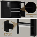 Vabches Over The Toilet Storage Cabinet, Storage Cabinet Over Toilet with Double Doors & Toilet Paper Holder Stand, Freestanding Toilet Shelf Space Saver with Anti-Tip Design & Adjustable Shelf, Black