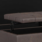 SIMPLIHOME Harrison 40 inch Wide Transitional Square Large Coffee Table Storage Ottoman in Distressed Brown Vegan Faux Leather, Assembled, for The Living Room and Bedroom