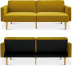 mopio 76.4" Futon Sofa Bed, Couch, Loveseat, Sleeper Sofa, Mid Century Modern Futon Couch, Sofa Cama, Couches for Living Room (Antique Gold Premium Velvet)