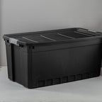 Sterilite 9-Pack Plastic Storage Bins with Lids, Stackable Containers, 50 Gallon, Black