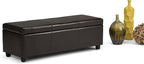 SIMPLIHOME Avalon 48 inch Wide Contemporary Rectangle Storage Ottoman Bench in Tanners Brown Vegan Faux Leather, Assembled, For the Living Room, Entryway and Family Room