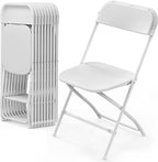 VINGLI 10 Pack White Plastic Folding Chair, Indoor Outdoor Portable Stackable Commercial Seat with Steel Frame 350lb. Capacity for Events Office Wedding Party Picnic Kitchen Dining