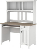 Bush Furniture Salinas Computer Desk with Hutch | Study Table with Drawers, Cabinets & Pullout Keyboard/Laptop Tray | Modern Home Office Desk in Pure White and Shiplap Gray | Work Desk with Storage