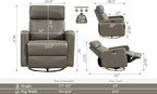 Genuine Leather Power Swivel Recliner Chair, Glider Electric Rocking Chair for Adults. Nursery Rocker Sofa Chair with Adjustable Headrest for Living Room. Wireless Charging/Type-C&USB, Grey