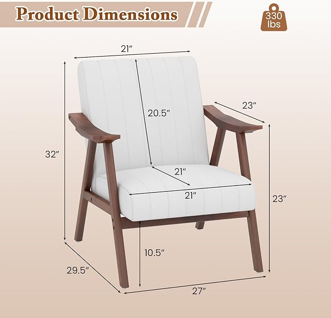 Giantex Mid-Century Modern Accent Chair, Upholstered Comfy Living Room Chair with Arms, Anti-Slip Felt Pads, Wooden Frame Soft Padded Armchair for Living Room Bedroom Office Study, Beige