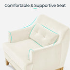 LINSY Accent Chair, Large Reading Chair with Rubberwood Base, Mid Century Modern Armchair with Lumbar Pillow, Cozy Single Sofa Chair for Living Room Bedroom Office Study, Velvet Arm Chair, Beige