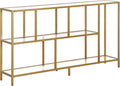 Henn&Hart 52" Wide Rectangular Console Table with Glass Shelves in Brass, Entryway Table, Accent Table for Living Room, Hallway
