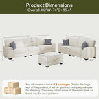 Wanderwell Oversized Modular Sectional Sofa, 6-Seater U Shaped Couches with Movable Ottoman,Corduroy Sectional Couch with Wide and Deep Seats Suitable for Living room,Bedroom,Apartment (Cream, 2+3+OT)