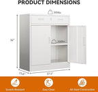 BESFUR 36" H Metal Cabinet with Lockable Drawer and 2 Lockable Doors, White Locking Cabinet with Adjustable Shelf, Lockable Storage Cabinet for Home Office, Garage,School, Warehouse, Utility Room
