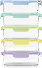 Ello Color Lock 5 Cup 10PC, 5 Pack Glass Meal Prep Sets Leak-Proof Glass Food Storage Containers with Airtight BPA-Free Plastic Lids, Dishwasher, Microwave, and Freezer Safe, Purple Rain