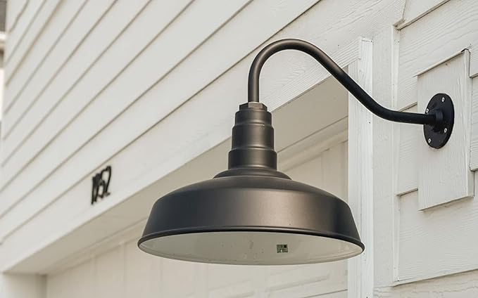 Steel Lighting Co. Gardena Barn Light | Outdoor Wall Mounted | 16" Dome | 23" Gooseneck | Farmhouse Light Made in America | Cream Exterior/Brass Interior