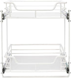 Household Essentials Glidez Multipurpose Paint-Finished Steel Pull-Out/Slide-Out Storage Organizer for Under Cabinet Use - 2-Tier Design - Fits Standard Size Cabinet or Shelf, White