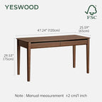 YESWOOD Vintage Solid Wood Computer Desk, Office Desk with Storage Drawers, Writing Desk for Home Office, Study 47.24" W