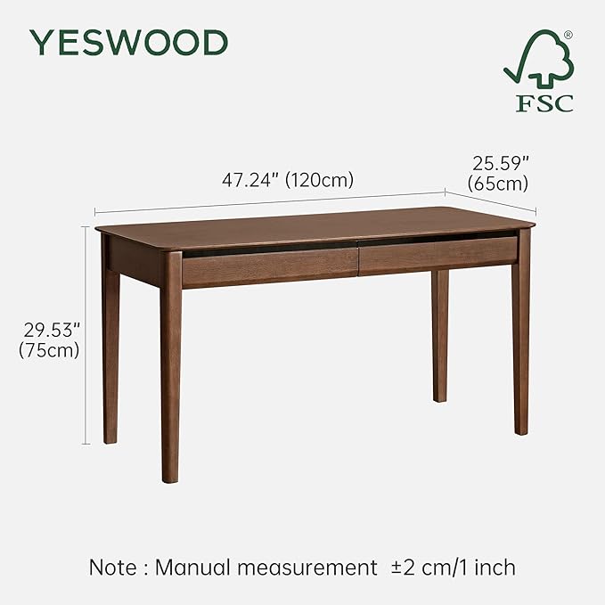 YESWOOD Vintage Solid Wood Computer Desk, Office Desk with Storage Drawers, Writing Desk for Home Office, Study 47.24" W