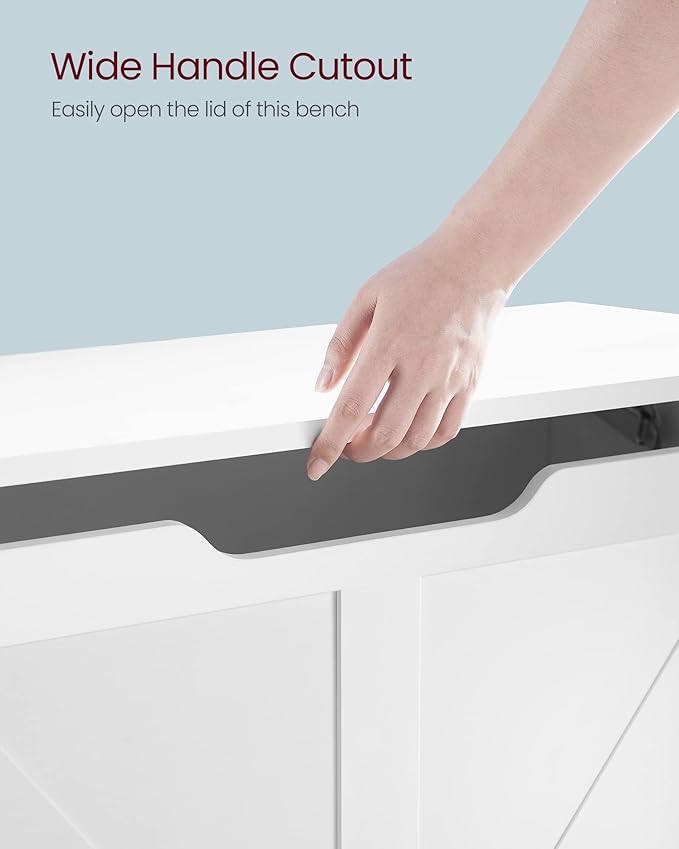 VASAGLE Storage Chest, Storage Trunk with 2 Safety Hinges, Storage Bench, Shoe Bench, Farmhouse Style, 15.7 x 31.5 x 18.1 Inches, for Entryway, Bedroom, Living Room, Cloud White ULSB062T14