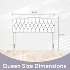 Upholstered Queen Headboard, Button Diamond Tufted Headboard with Adjustable Height and Solid Wood Leg, Velvet Padded Headboards for Queen Size Bed, Modern Head Board, White