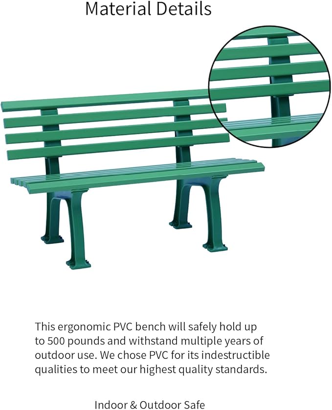 Plow & Hearth Weatherproof German PVC Outdoor Bench | Holds Up to 500 lbs | Garden Patio Porch Park Deck | Steel and Resin | Green