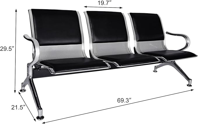 Kinsuite 5-Seat PU Leather Reception Bench - 2pcs Waiting Room Chairs with Arms & Non-Slip Foot Mats, Reception Chairs Guest Chair for Office Airport Bank Salon, Black