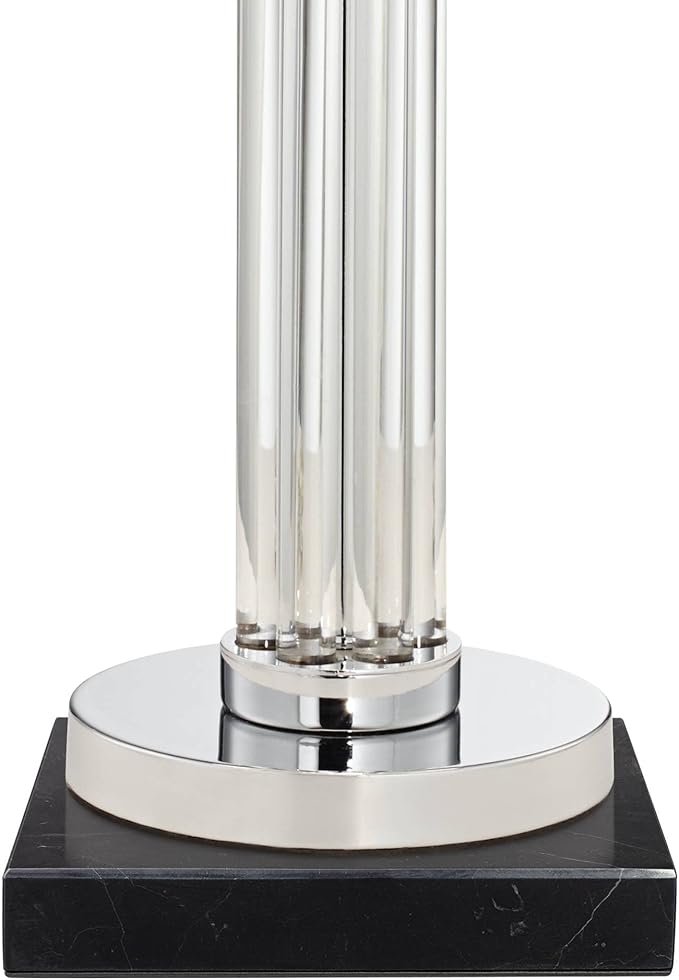 Possini Euro Design Cadence Modern Table Lamp 30" Tall with Square Black Marble Riser Linear Glass Rod White Linen Drum Shade for Bedroom Living Room Nightstand Bedside Night Stand Office Kids Room