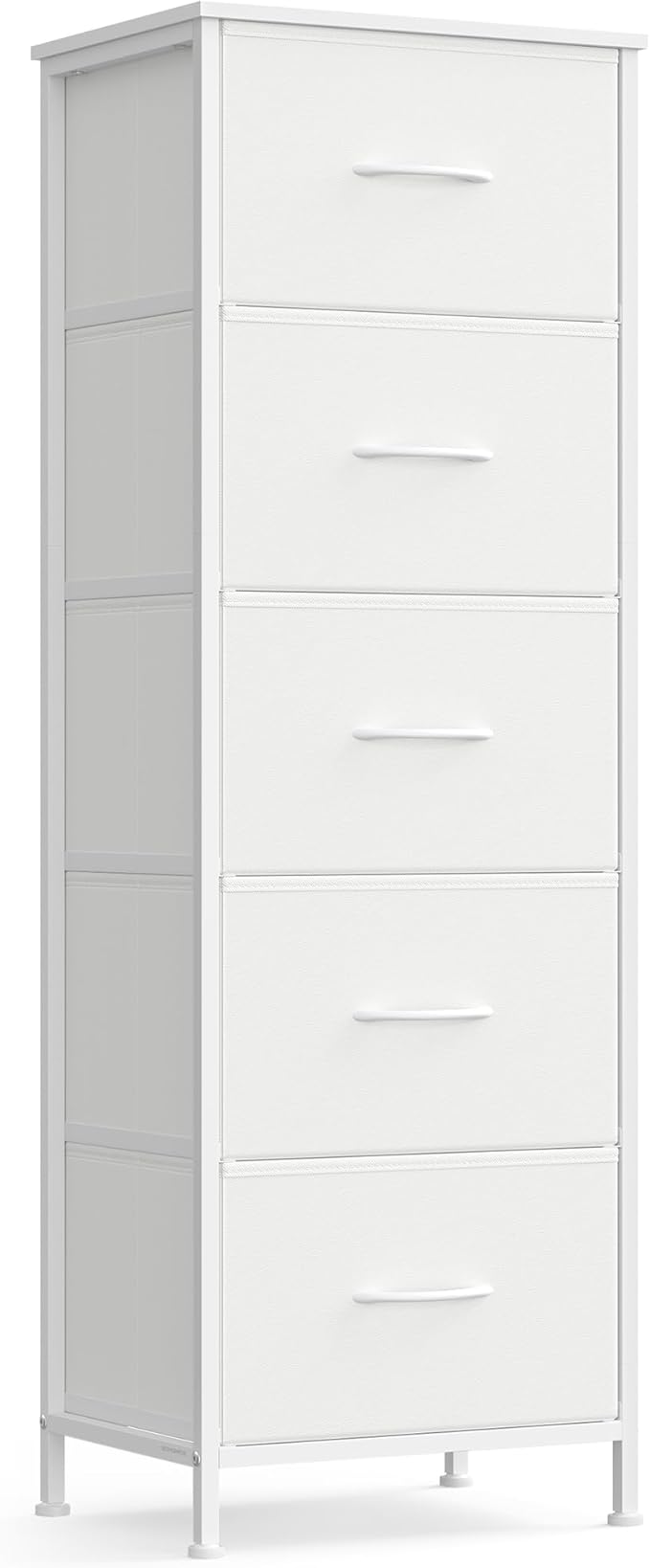 SONGMICS Dresser for Bedroom, Chest of Drawers, Steel, MDF, 5 Non-Woven Fabric Drawers, Storage Organizer Unit, Closet, Entryway, Cloud White and Snow White ULGS315W01S