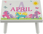 Let’s Make Memories Personalized My Own Name Step Stool - Children’s Step Stool - Sturdy Wood – Non-Toxic Paint, Sealer - Unicorn Design - Gray - 14’Wx9.25”Lx8.75”H - Ages 3+