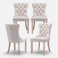 Velvet Upholstered Dining Chairs Set of 4, Modern Style Kitchen Side Chairs with Nailhead Trim and Wood Legs,Metal Pulling Ring for Dining Room Living Room(Beige,Set of 4)