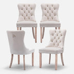 Velvet Upholstered Dining Chairs Set of 4, Modern Style Kitchen Side Chairs with Nailhead Trim and Wood Legs,Metal Pulling Ring for Dining Room Living Room(Beige,Set of 4)