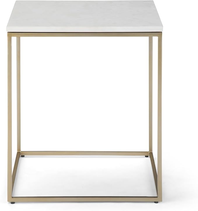 SIMPLIHOME Kline Modern 18 inch Wide Metal Accent Side Table in White, Gold for the Living Room and Bedroom