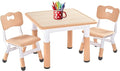 FUNLIO Kids Table and 2 Chairs Set, Height Adjustable Toddler Table and Chair Set for Ages 3-8, Easy to Wipe Arts & Crafts Table, for Classrooms/Daycares/Homes, CPC & CE Approved (3pcs Set) - Natural