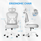 Ergonomic Office Chair with Headrest 3D, Mesh Office Desk Chair with Adjustable Lumbar Support, Computer Chair with Flip up Armrests, 350LBS Capacity - Design for Home/Offices - Grey