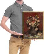 Wieco Art Framed Art Vase with Chinese Asters and Gladioli by Van Gogh Famous Oil Paintings Reproduction Abstract Canvas Prints for Home Decorations Bronze Gold Frame