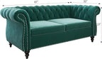 Chesterfield Loveseat Sofa, Modern Velvet Small Sofa Couch 2 Seater with Rolled Arms and Nailhead, Mid Century Modern Loveseat Couch for Small Spaces Living Room Bedroom Apartment, Green