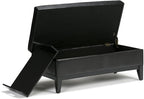 SIMPLIHOME Oregon 42 inch Wide Contemporary Rectangle Storage Ottoman Bench with Tray in Midnight Black Vegan Faux Leather, Assembled, For the Living Room, Entryway and Family Room