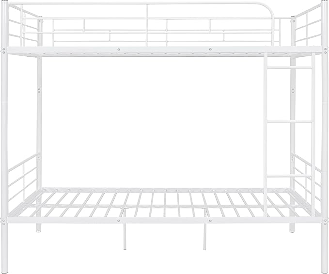 Merax Full Over Full Metal Bunk Bed with Ladder and high Guardrail, Able to Split, Storage Space, No Box Spring Needed, Noise Free, White