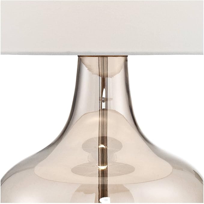 Possini Euro Design Ania 31" Tall Jar Large Modern Coastal Country Cottage End Table Lamp Clear Champagne Glass Single Off-White Shade Living Room Bedroom Bedside Nightstand House Office Home