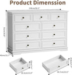 9 Drawer Dressers for Bedroom, 51" Wide Wood Chest of Drawers, Farmhouse Bedroom Dressers with Drawers, Modern Dresser TV Stand, Retro Design, for Living Room, Dressing Room, Hallway, White