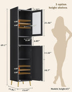 Bathroom Storage Cabinet, Slim Bathroom Storage Cabinet with 6 Shelves & 2 Doors, Linen Cabinet for Bathroom, Kitchen, Laundry Room, Black