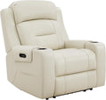 Watson & Whitely Oversized Genuine Leather Power Recliner Chairs for Big and Tall, Extra Wide Lay Flat Recliner with Power Headrest & Cup Holders, Electric Reclining Sofa for Living Room, Cream