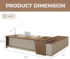 Modern L Shape Executive Desk with Drawers and Lockable Storage Cabinet, Large Executive Office Desk with Cable Management (Champagne Wood Grain+Beige/Left,79" L*63" W*30" H)