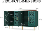 ARTPOWER 47.8" Accent Cabinet with 4 Doors, Vintage Hollow Carving Buffet Cabinet, Sideboards and Buffets with Storage, Credenza for Living Room, Kitchen, Dining Room, Entryway, Hallway, Green