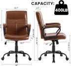 DYHOME Leather Office Chair Brown Desk Chair with Armrest, Ergonomic Computer Chair Mid Back, Mid Century Modern Home Office Desk Chair with 30° Tilting Backrest, Capacity 400lbs