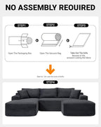 108 Inch Cloud Sectional Couch,Modern Modular Sectional Sofa with Deep Seat,Corduroy Boneless Couches with L-Shape Chaise for Living Room,No Assembly Required (Black, Left Facing Chaise + Ottoman)