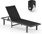 Pool Lounge Chairs, Chaise Lounge Outdoor with Wheels and 5-Position Recliner -Easy to Move- Aluminum Patio Lounge Chair for Poolside, Deck (Black)