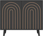 Accent Cabinet with Carving Lines, Modern Buffet Sideboard with Adjustable Shelves, Decorative Storage Cabinets for Bedroom Living Room Kitchen Office and Hallway (Black, 1)