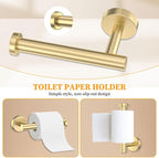 Brushed Gold Towel Bar Set 5 Pieces Round Bathroom Hardware Set Includes 23.6in Towel Bar Towel Ring Toilet Paper Holder Towel Hooks Stainless Steel Wall-Mounted Bathroom Towel Holder Set