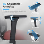 Ergonomic Office Chair, Mesh Computer Desk Chairs with Adjustable Lumbar Support, 3D Armrests, Tilt Function, Comfy Wide Seat, Swivel Executive Work Task Chair for Company and Home
