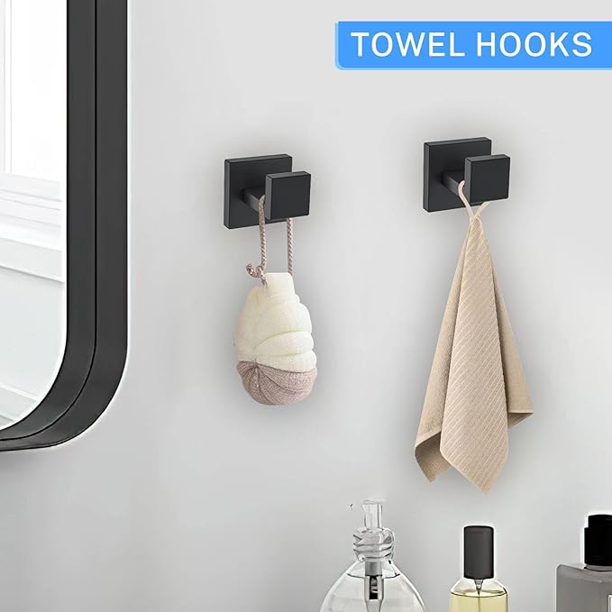 10-Piece Matte Black Bathroom Hardware Accessories Set Black Towel Bar Set Towel Holder Set Stainless Steel Wall-Mounted Towel Rack Set for Bathroom,23.6 Inch Towel Bar